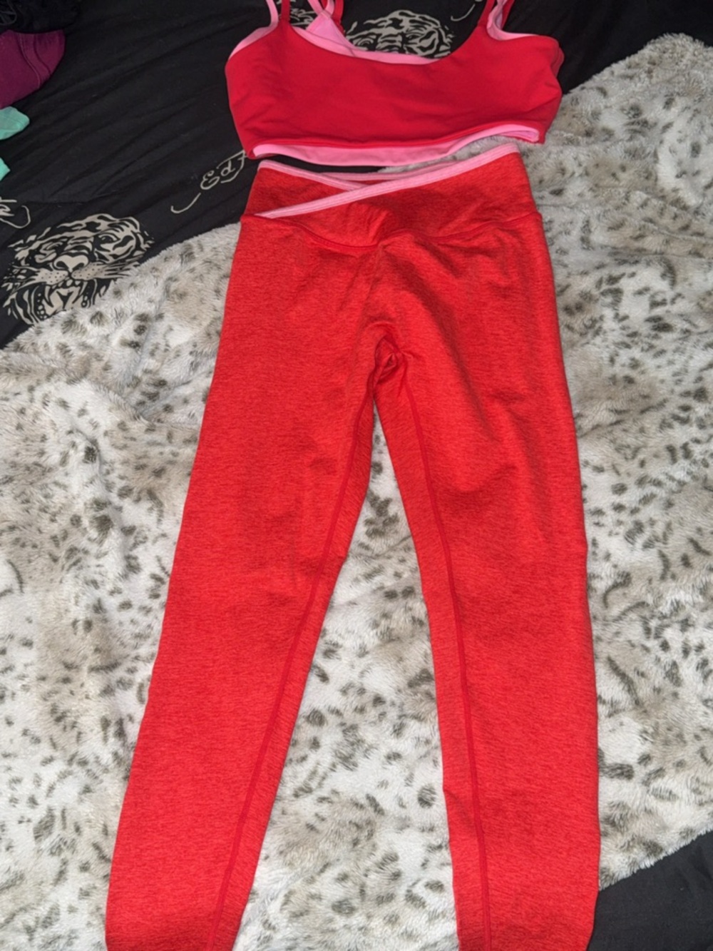BuffBunny Red Active Leggings with Pink Trim